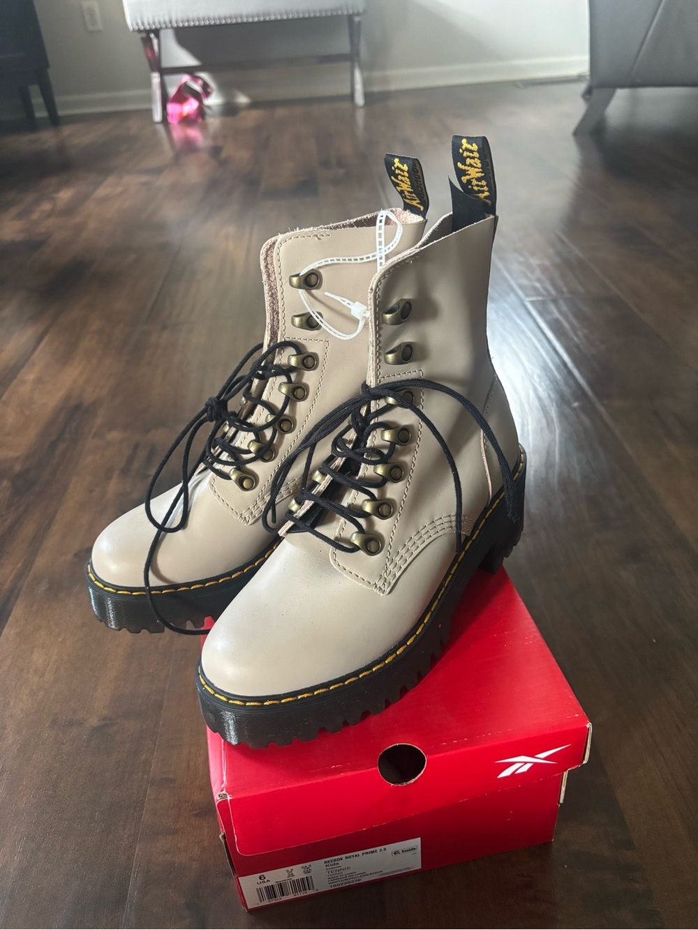 Dr. Martens Women's Taupe Lace-Up Platform Boots with Black Sole - Picture 1 of 1